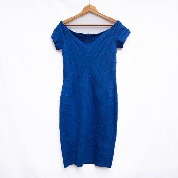 Tadashi Dress XL Sapphire Blue Sheath Off the Shoulder Cocktail Bodycon Occasion - Picture 7 of 11